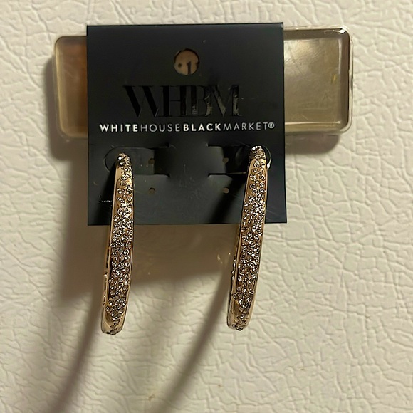 White House Black Market Gold Hoop Earrings with Diamond like Crystals - Picture 1 of 4
